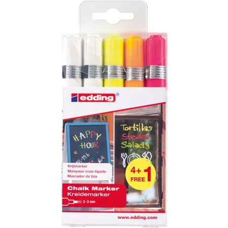 edding 4095 Kreidemarker, 2x weiß, 3x neon