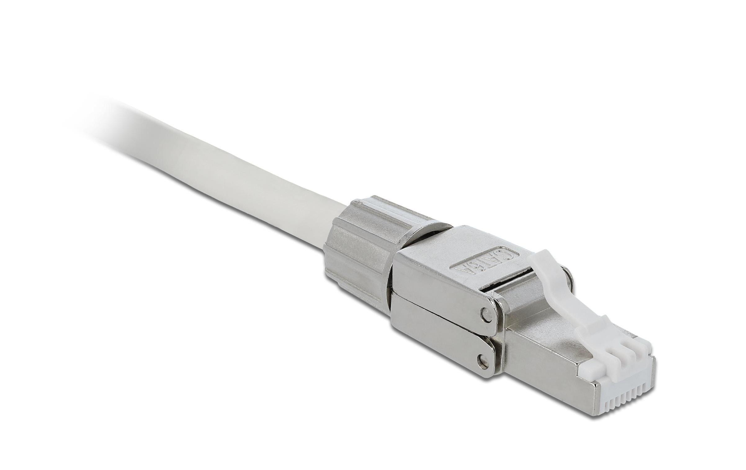 Stecker RJ45 Cat.6A 1 Stück, Grau, geschirmt, werkzeugfreiDelock RJ45 Stecker Cat.6A STP werkzeugfrei
