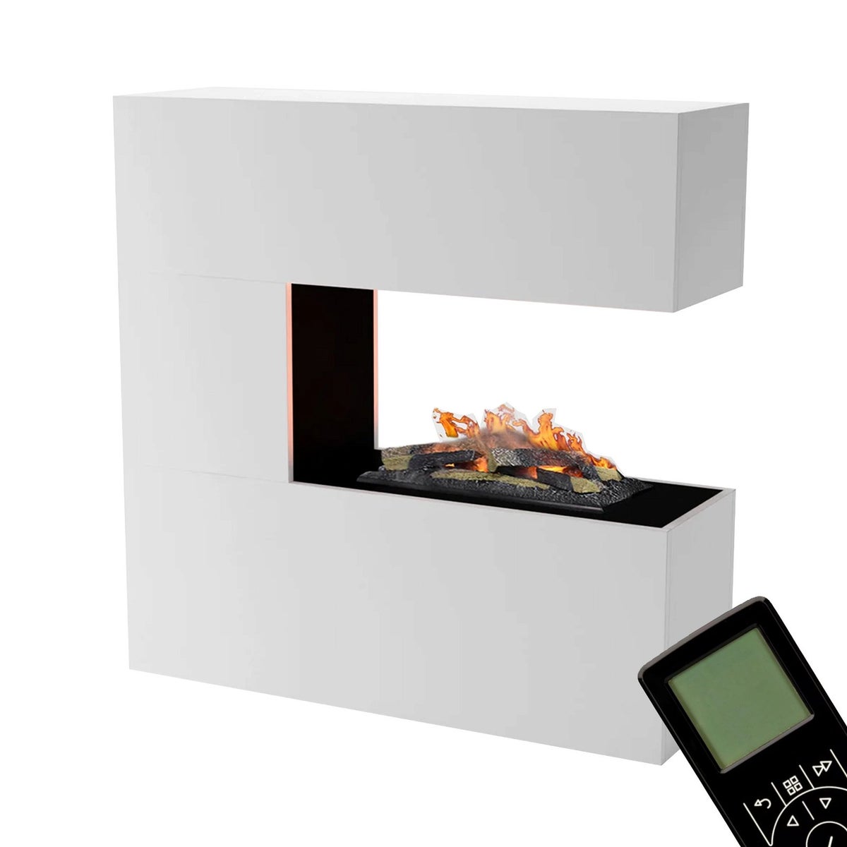 GLOW FIRE 'Schiller' elektrische haard | Waterdamphaard met OMC 600 inclusief hout in de kleur wit als roomdivider | HxBxD: 120x120x37 cm
