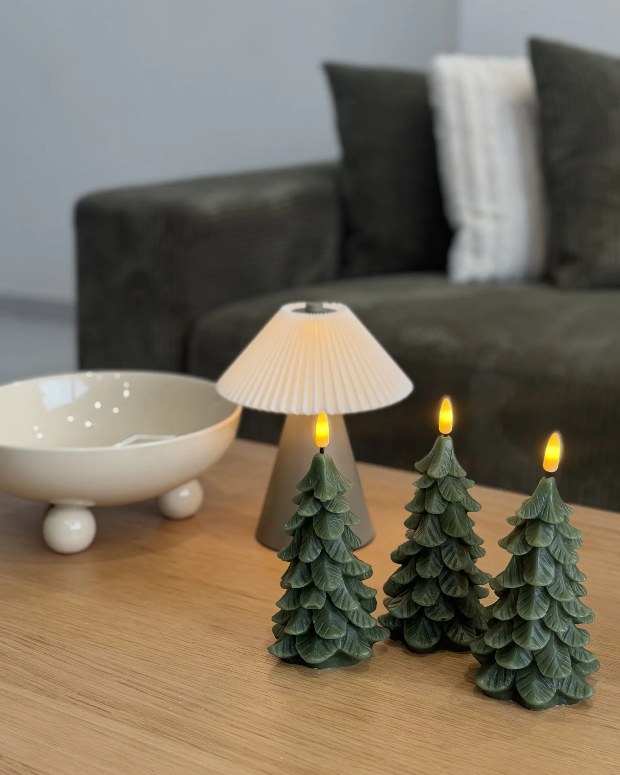 Set van 3 LED kaarsen VELOURA Kerstboom 16 cm Groen