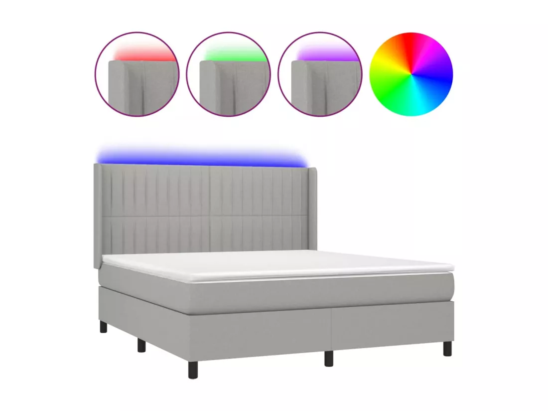 Sommier tapissier et matelas et LED Gris clair 180x200 cm Tissu