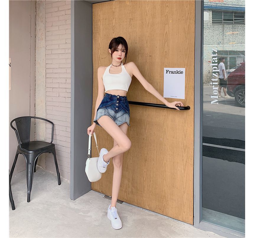 Manicotto - Hoge taille denim hotpants met kleurverloop