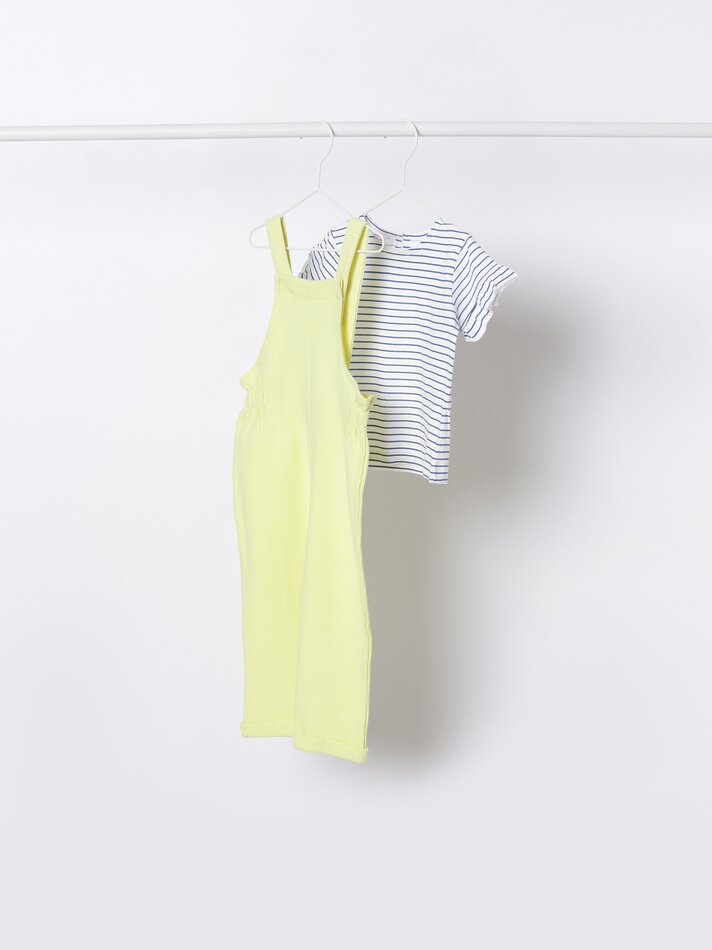 Conjunto de 2 peças: macacão e camiseta - Amarelo Claro