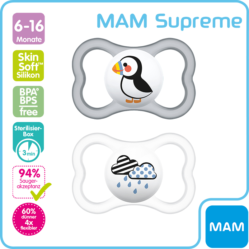 MAM Supreme Nuggi Silikon 6-16 Monate 2 Stk