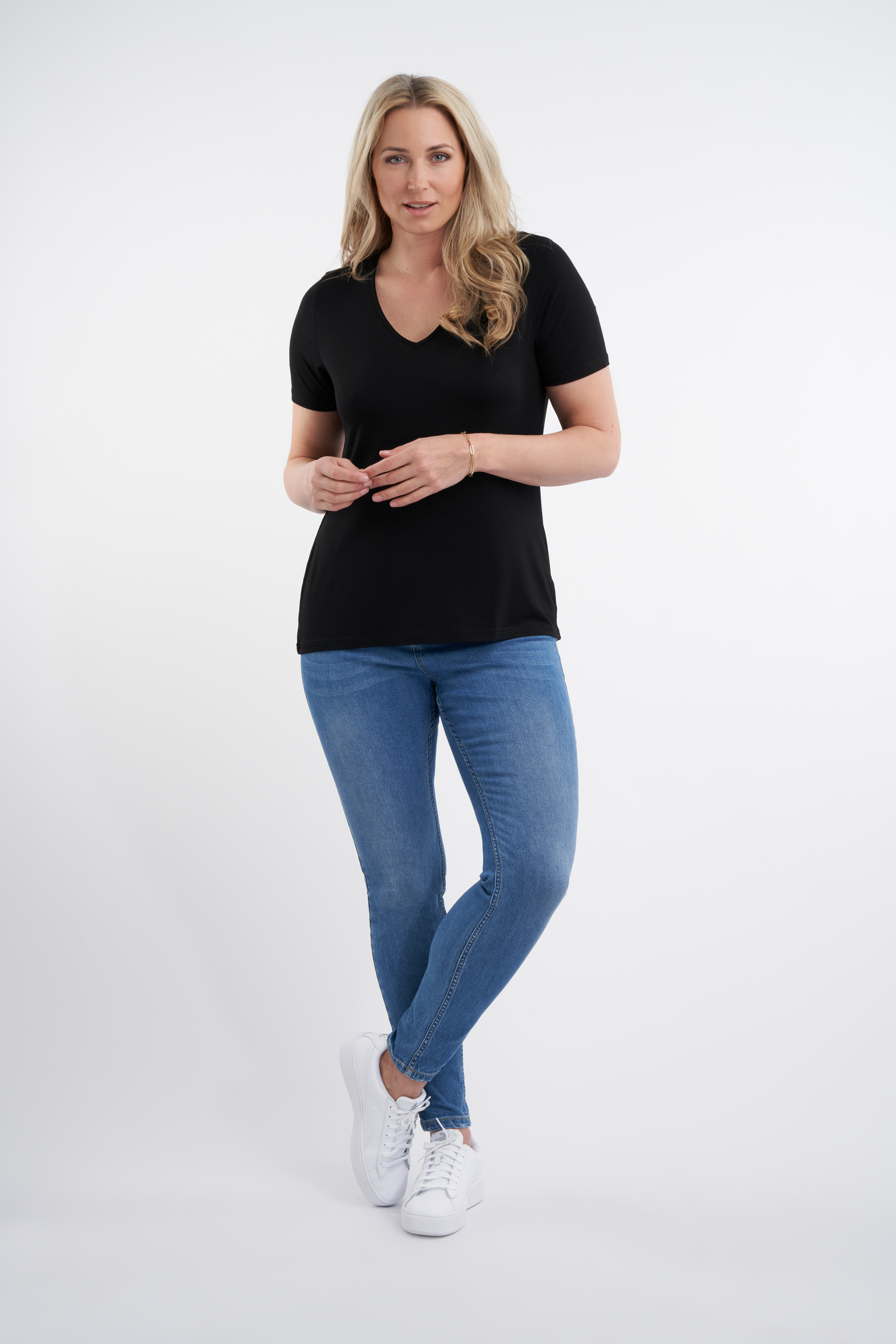 2-pack T-shirts met V-hals Zwart