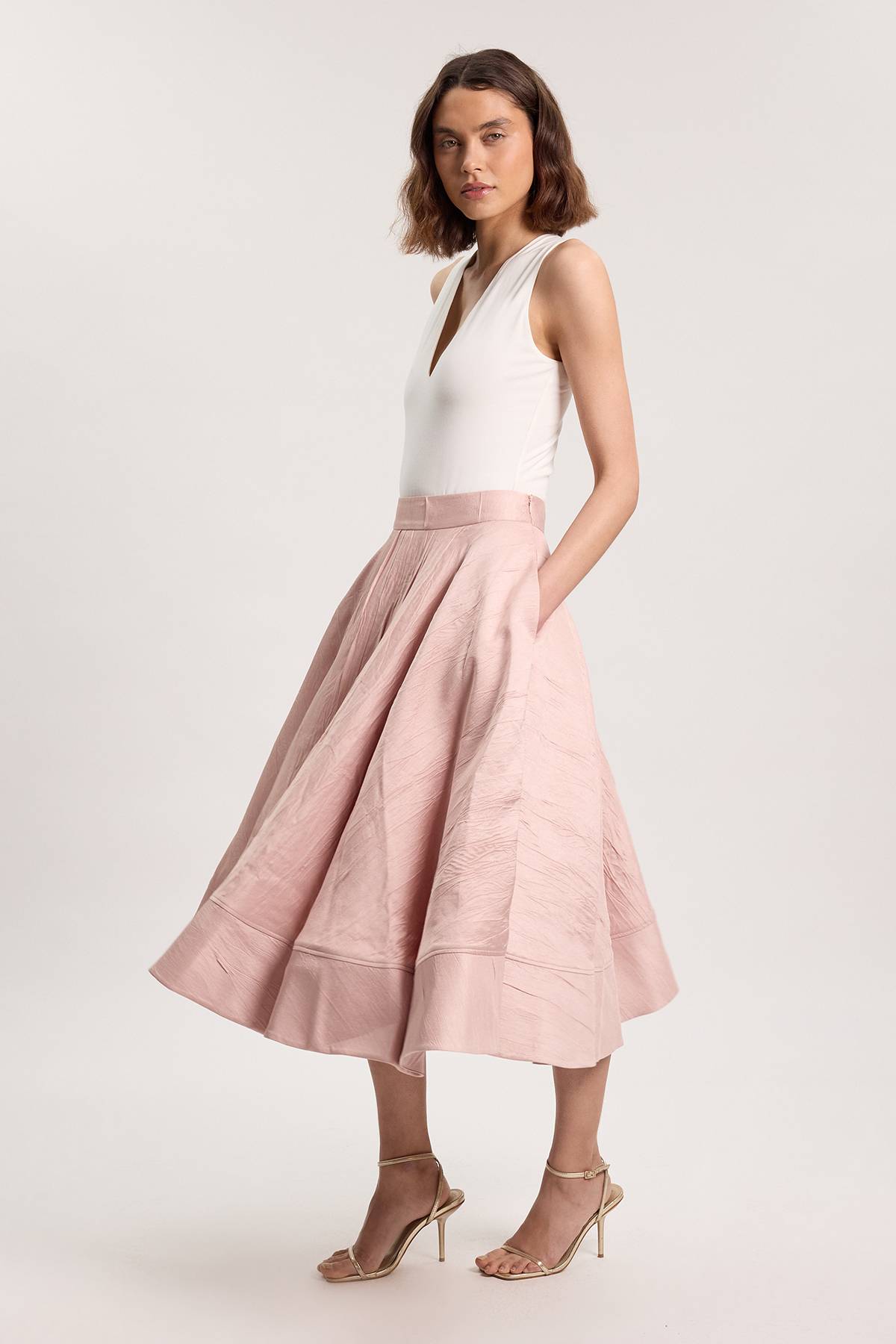 KarenMillen Jupe Ample Midi En Twill Texturé Ajusté