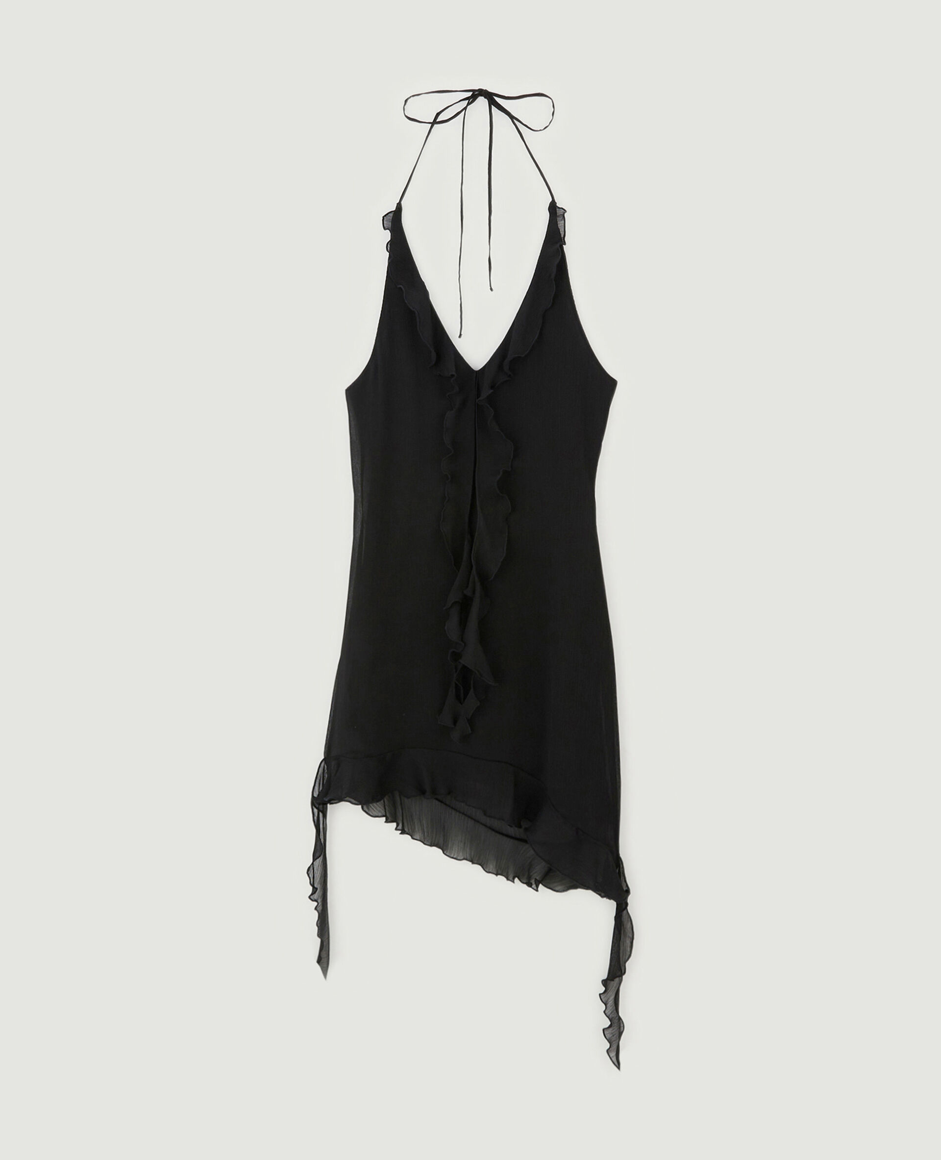 Robe courte dos-nu en tissu vaporeux - Noir