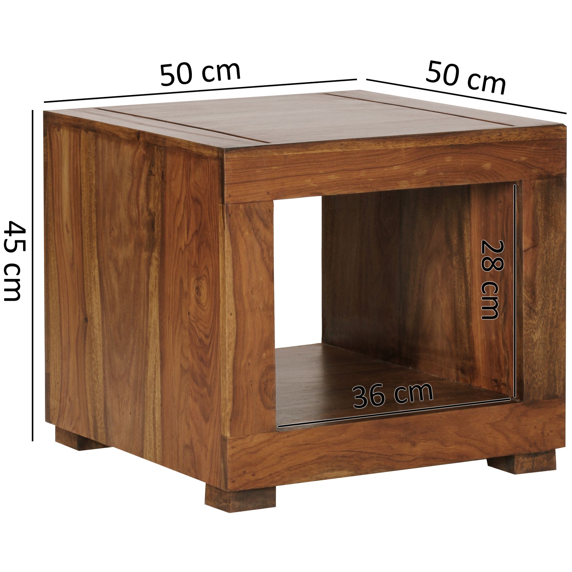FineBuy Sheesham Massivholz Couchtisch Wohnzimmertisch Beistelltisch 50x50cm