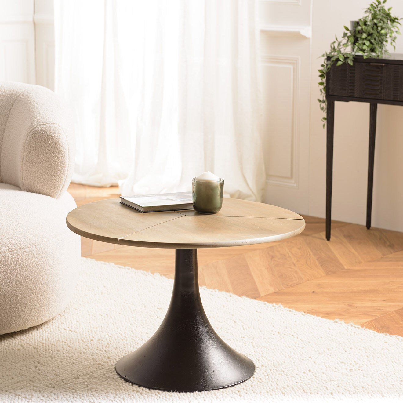 Macabane Table d'appoint plateau en manguier James noir/bois - 65x65x44 cm