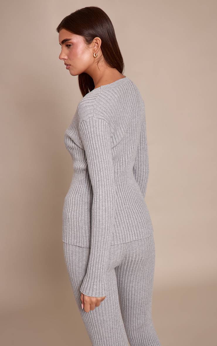 Gris Cardigan Côtelé À Manches Longues Boutonné Sur Le Devant