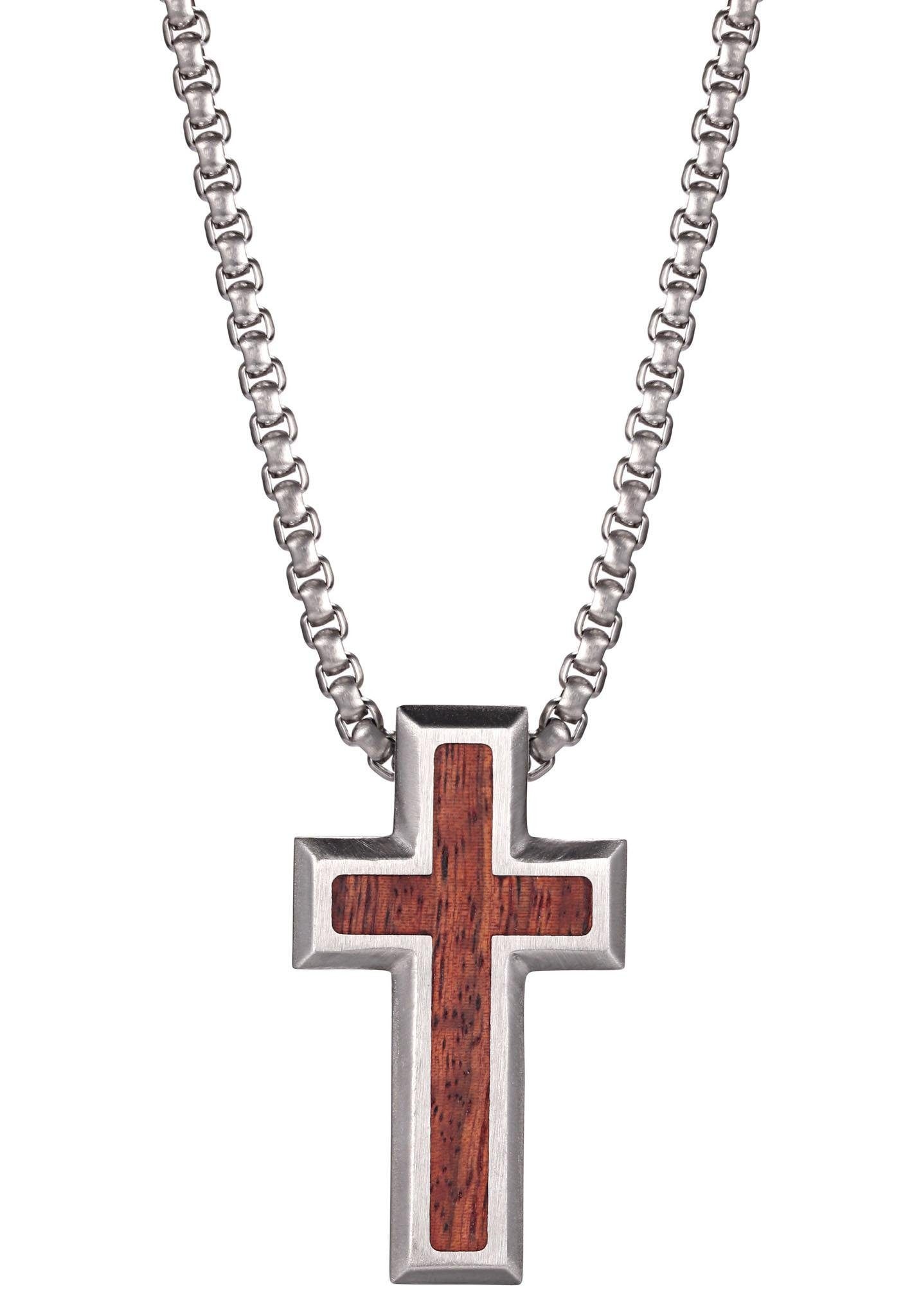 Kingka Kette mit Anhänger »Kreuz« mit Holz