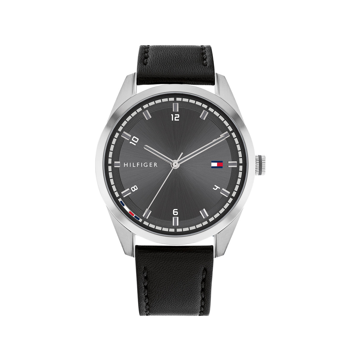 Montre Tommy Hilfiger homme acier bracelet cuir noir