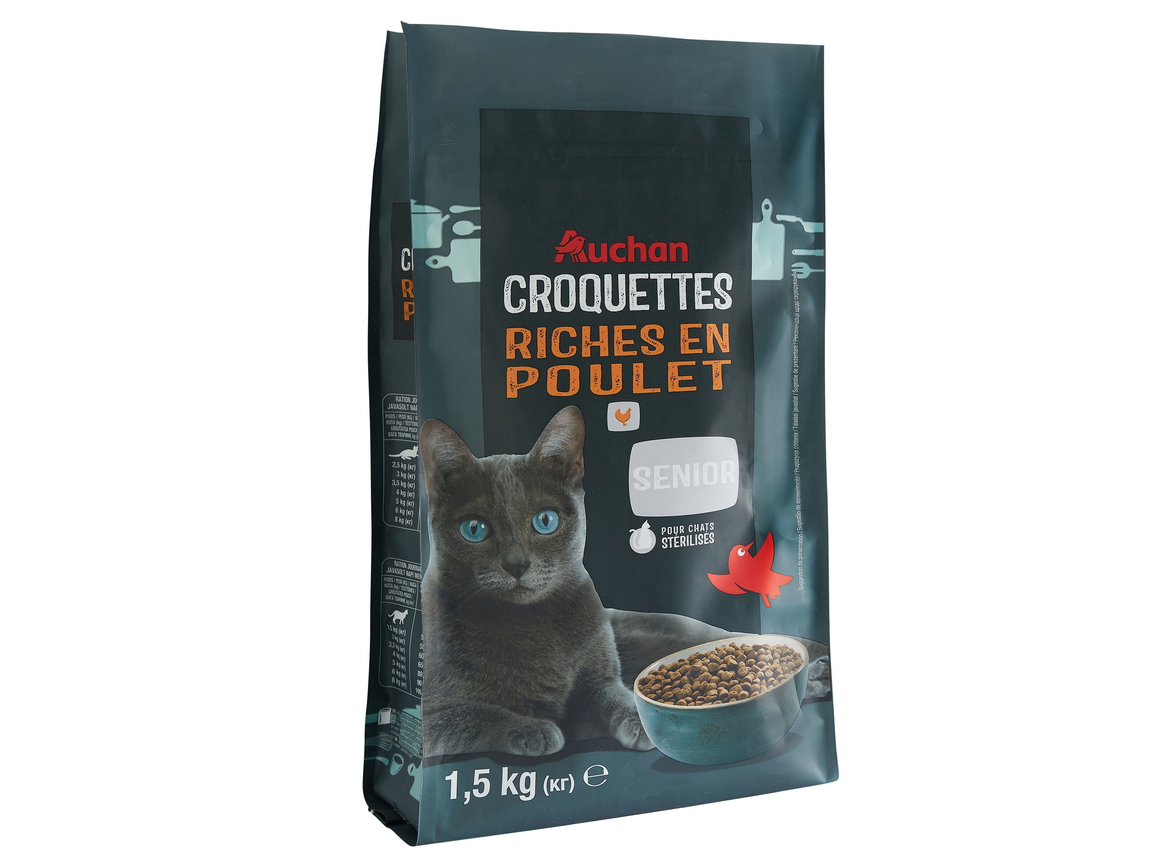 RAÇÃO PARA GATO SÉNIOR AUCHAN ESTERILIZADO RICO EM FRANGO FRESCO 1.5KG