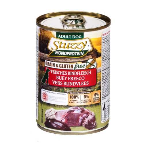 Lata de 400g de carne bovina monoproteica Stuzzy para cães
