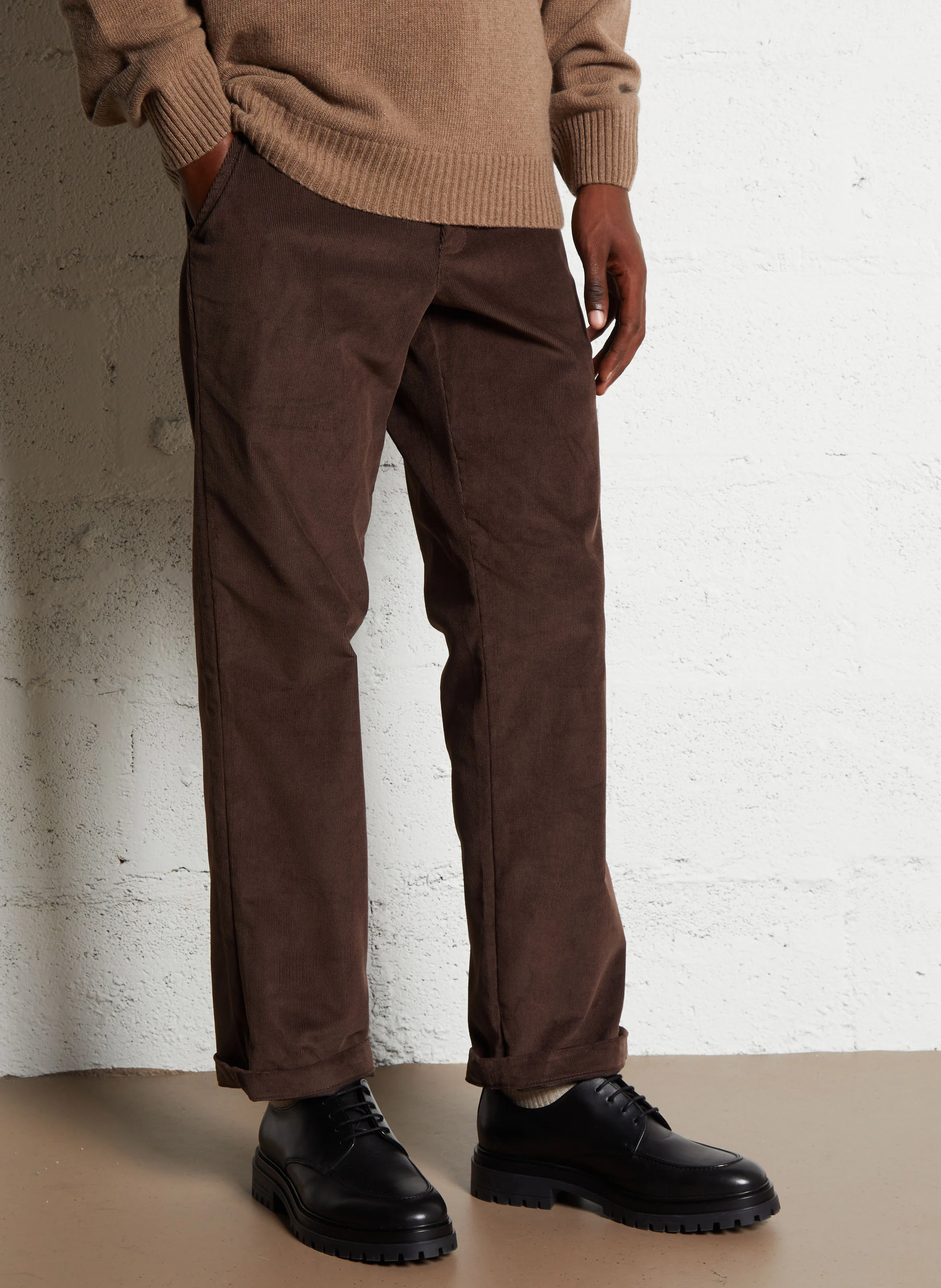 CORDUROY - Pantalon droit en coton mélangé | Marron