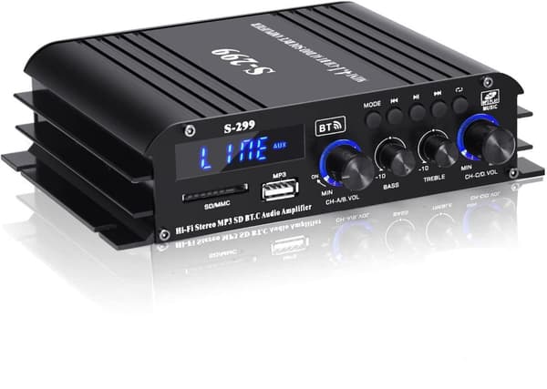 NÖRDIC Bluetooth 5.0 stereo 2.1 forsterker 4X40W + 50W RMS forsterker 2 høyttalere og subwoofer med USB og SD mediespillerinngang