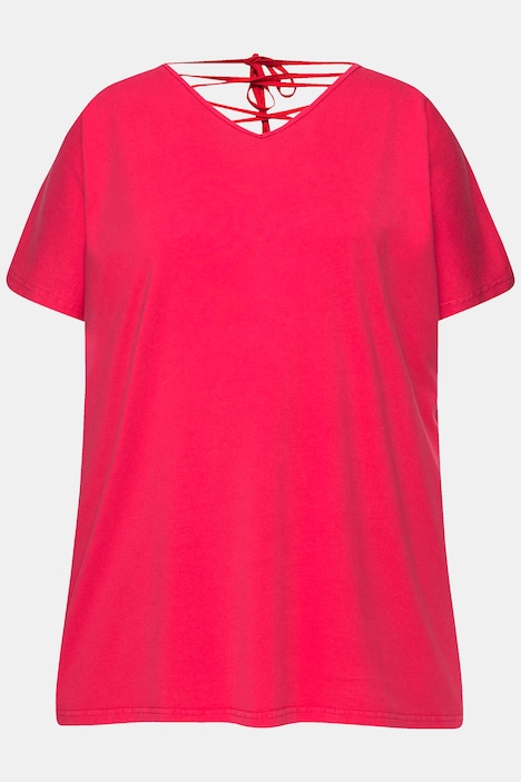 T-Shirt, oversized, Rücken-Zierbändern, V-Ausschnitt, Halbarm
