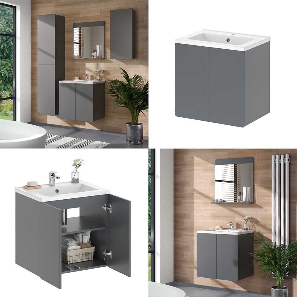 Vicco Badmöbel-Set Izan Grau modern Waschtischunterschrank Waschbecken