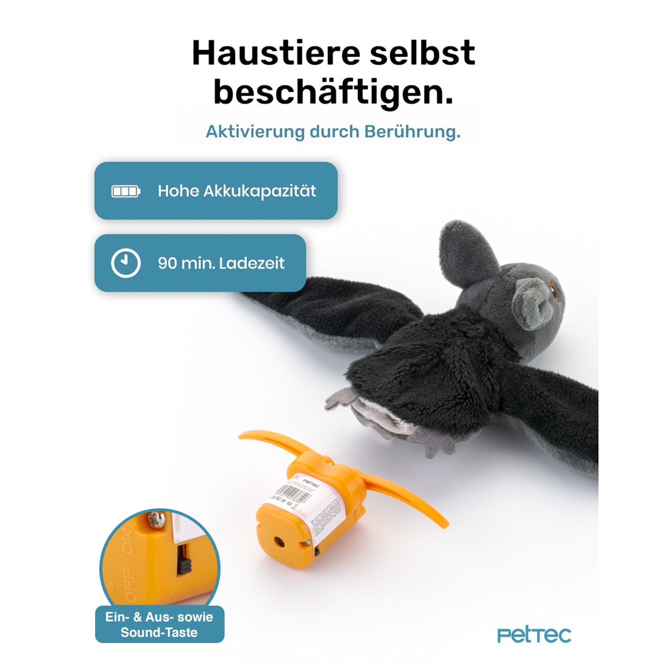 PetTec interaktives Plüschtier für Katzen - Fledermaus