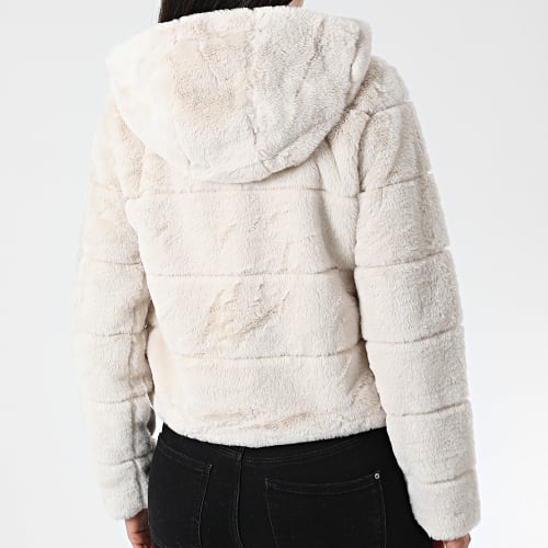 Veste Zippée Capuche Fourrure Femme Crhis Beige