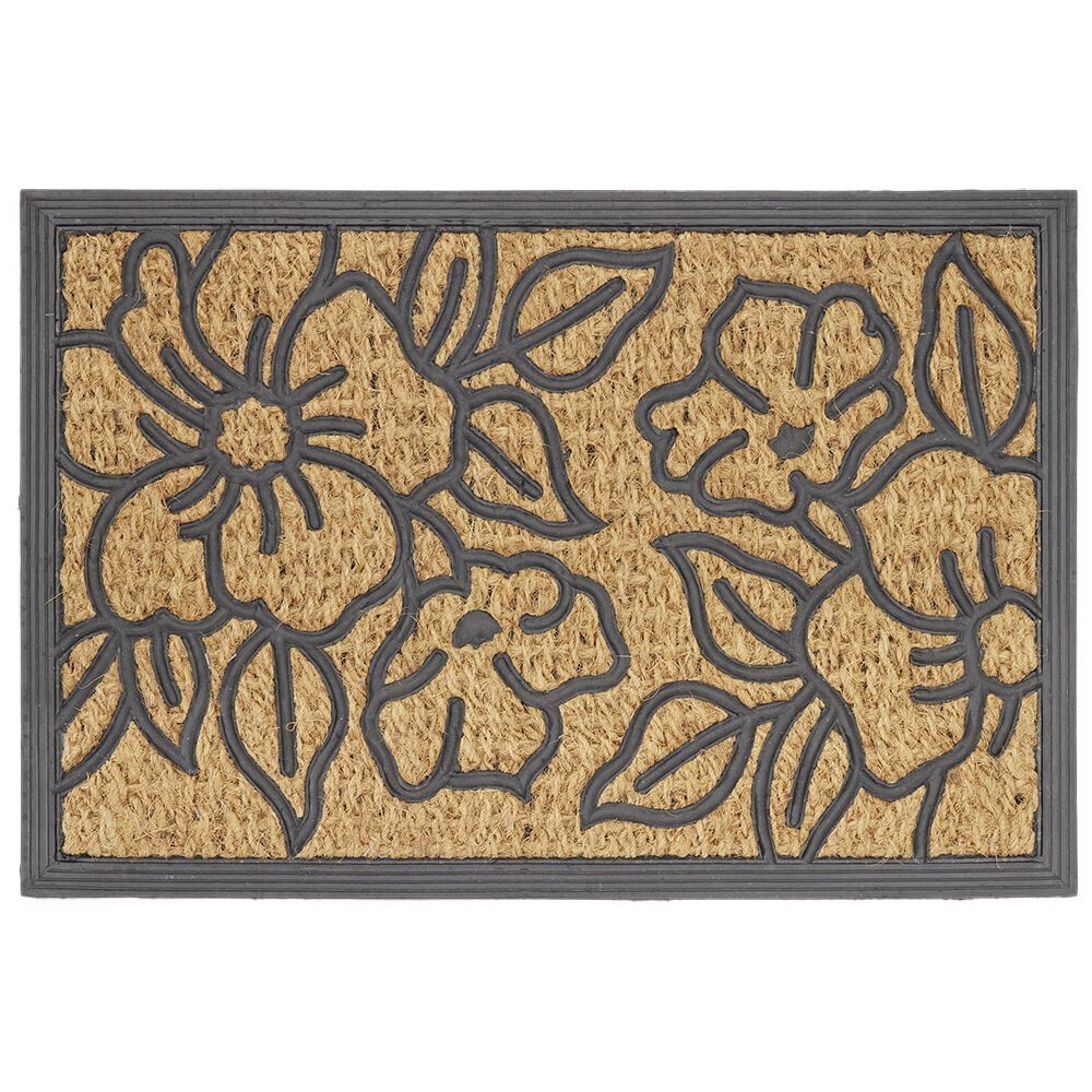 Paillasson coco rectangulaire motif fleur 60x40cm