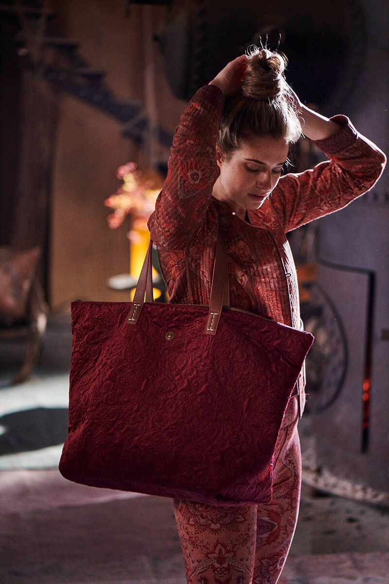 Pip Studio Tote Bag Velvet Quiltey Days Red