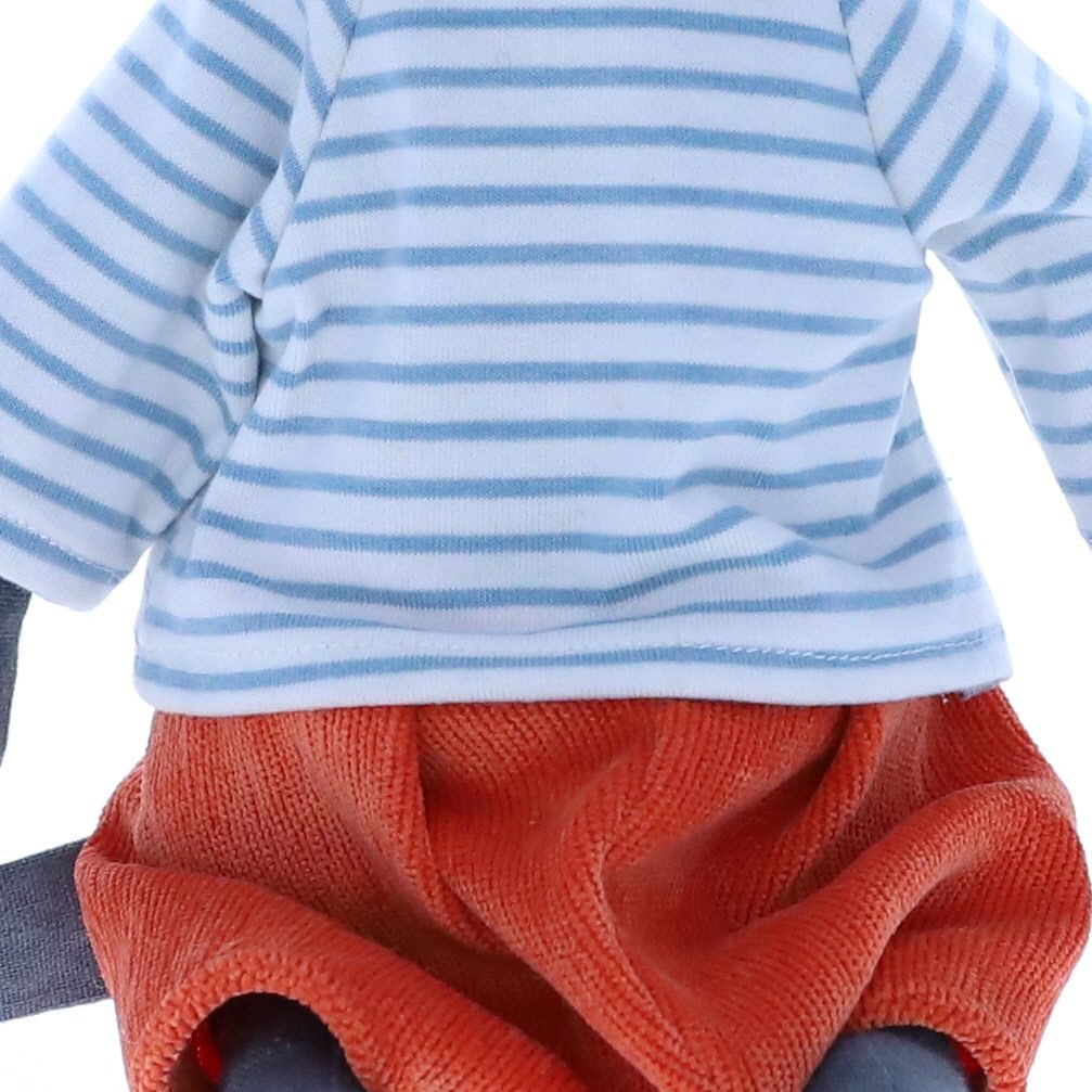Peluche chat en tissu marinière pantalon rouille Frisette