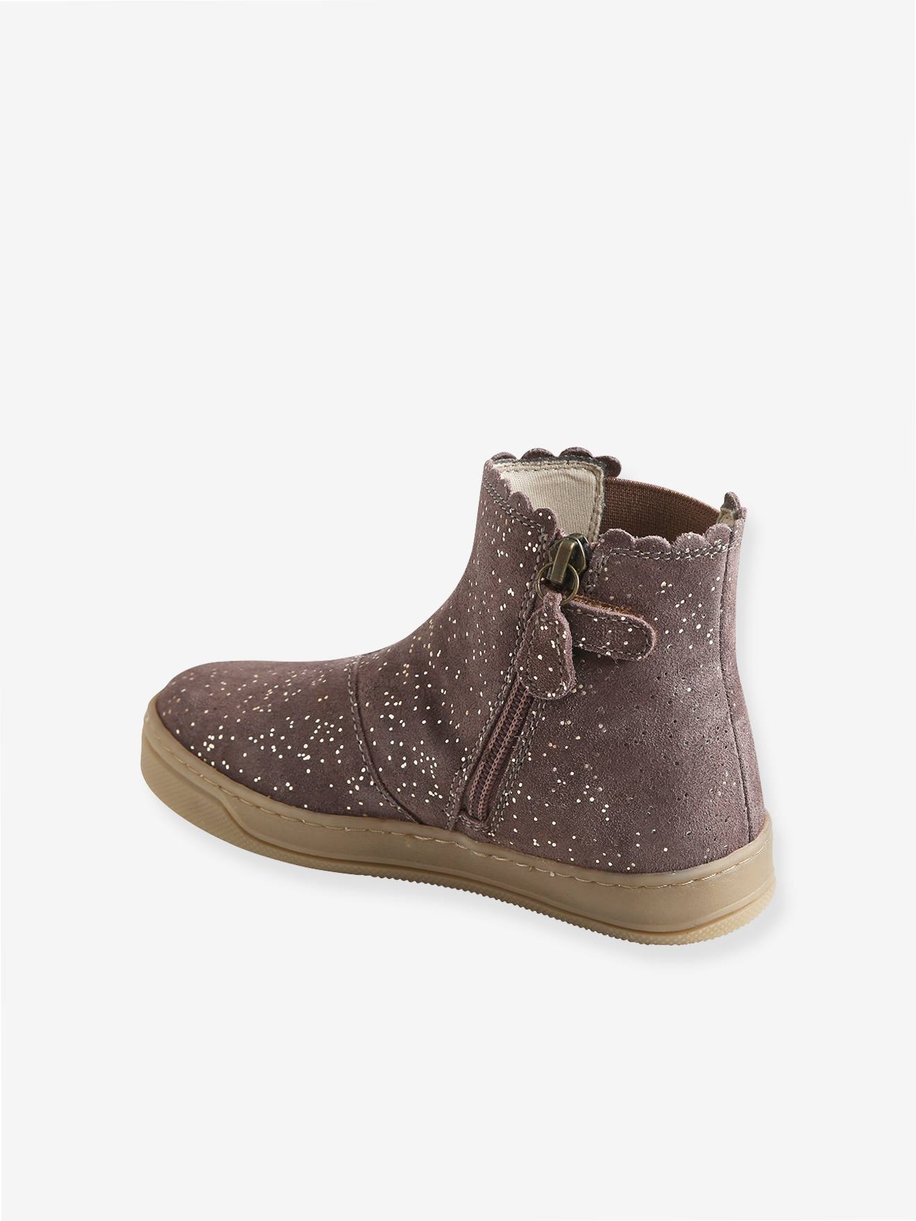 Botas de cano curto com elástico e zíper, para meninas, azul escuro liso