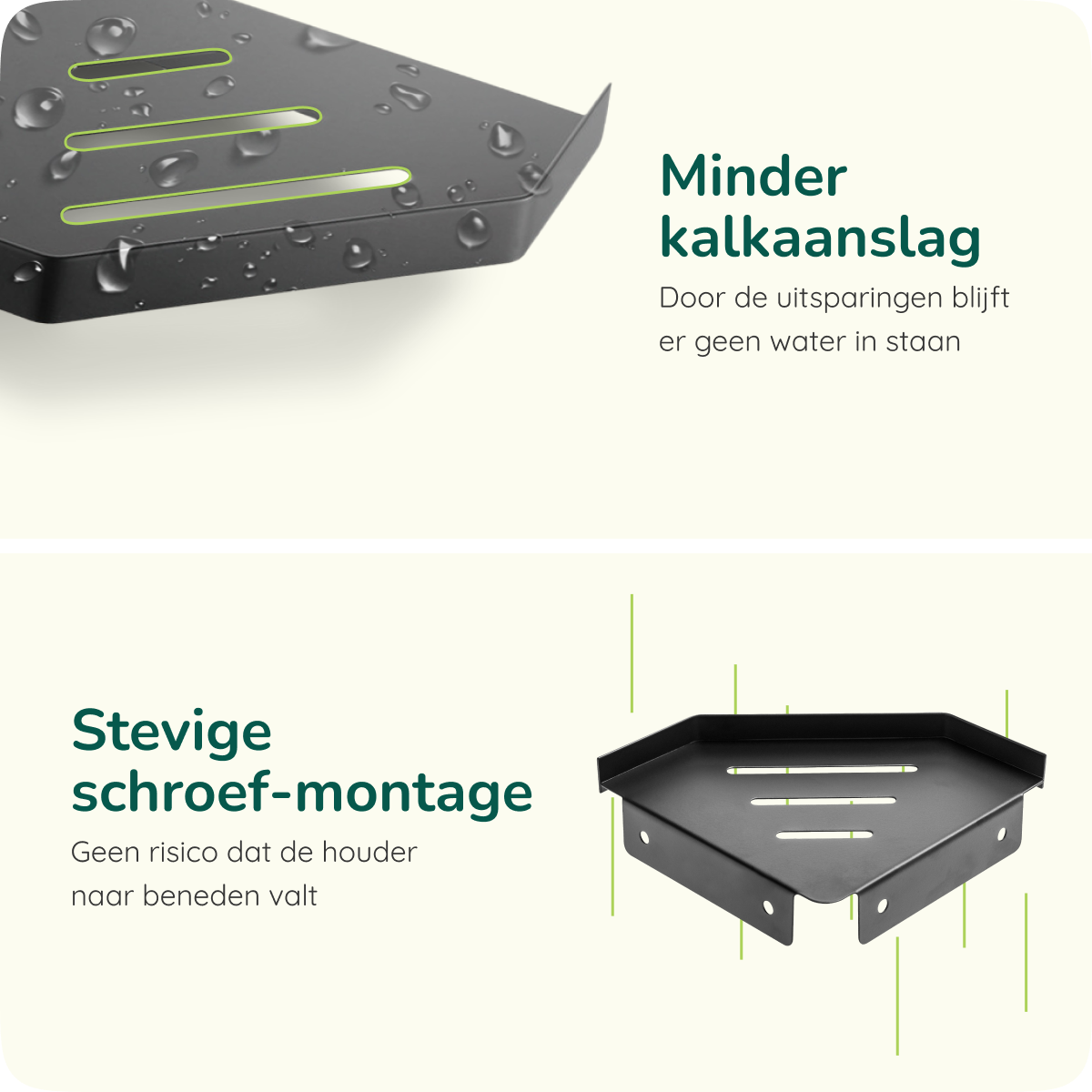 XIVADA Doucherek Huca - Hoekrek - Boren - Rvs - Zwart - Set van 2