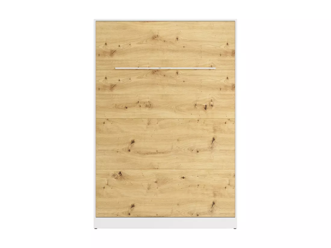 Lit escamotable 140 x 200 cm - Ouverture verticale manuelle - Avec LEDs - Blanc et naturel + Matelas - RAPILI