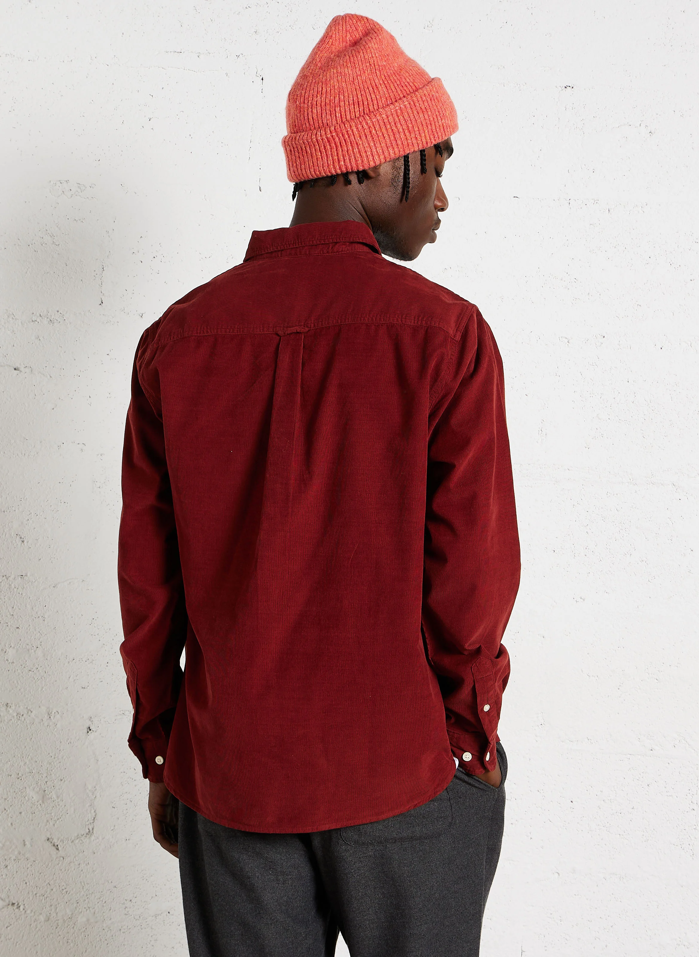 Chemise col classique aspect velours côtelé en coton bio | Rouge