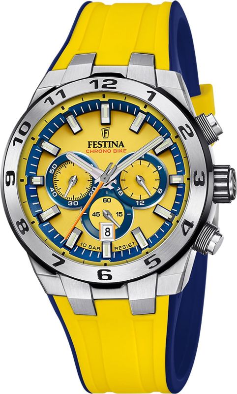 Festina - Chrono Bike - Heren Horloge - Zilver - RVS - Geel Rubber