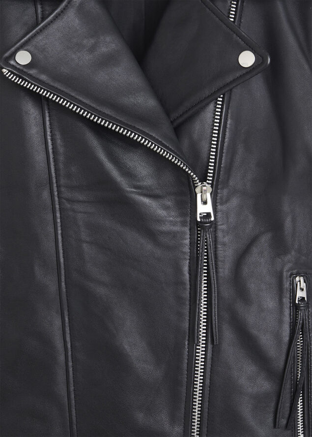 MANGO Leather biker jacket Black