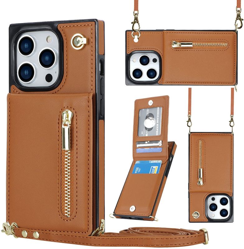 Solidenz Fashion Wallet hoesje met koord iPhone 14 Pro Max - Bruin