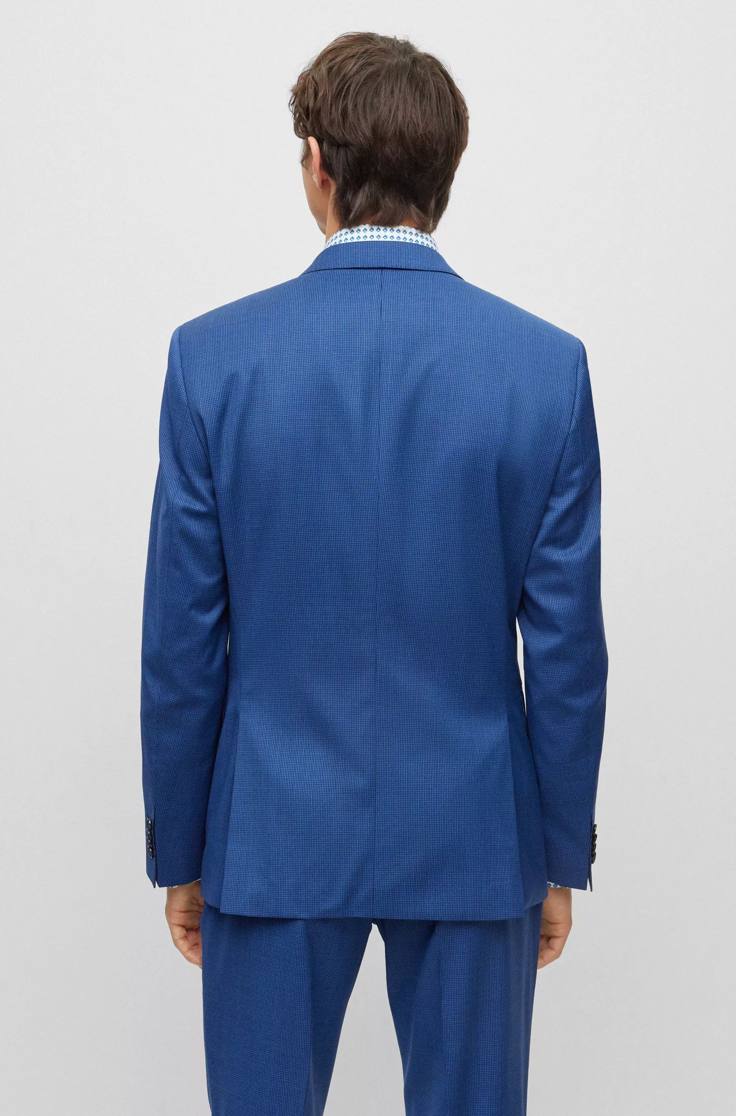 Terno BOSS preto slim fit em lã elástica estampada