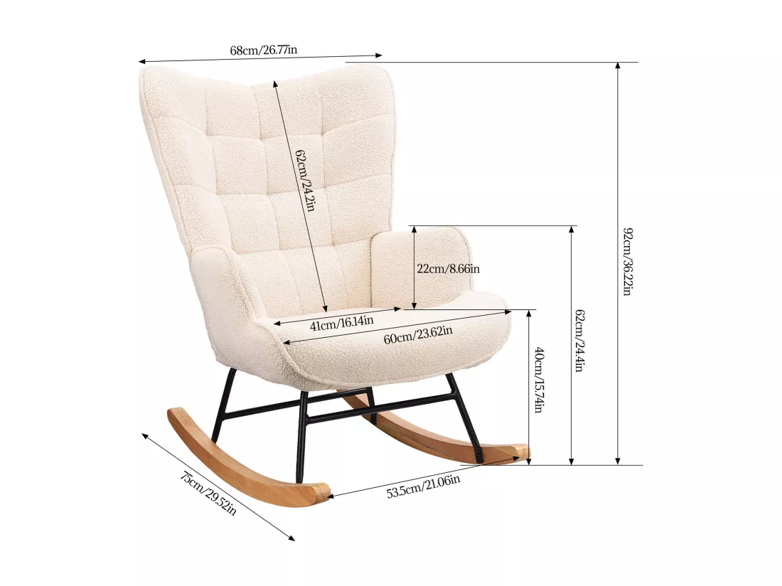 Fauteuil à Bascule Adulte - Chaise à Bascule d'extérieur Ergonomique - pour Salon - Jardin - Chambre - Beige