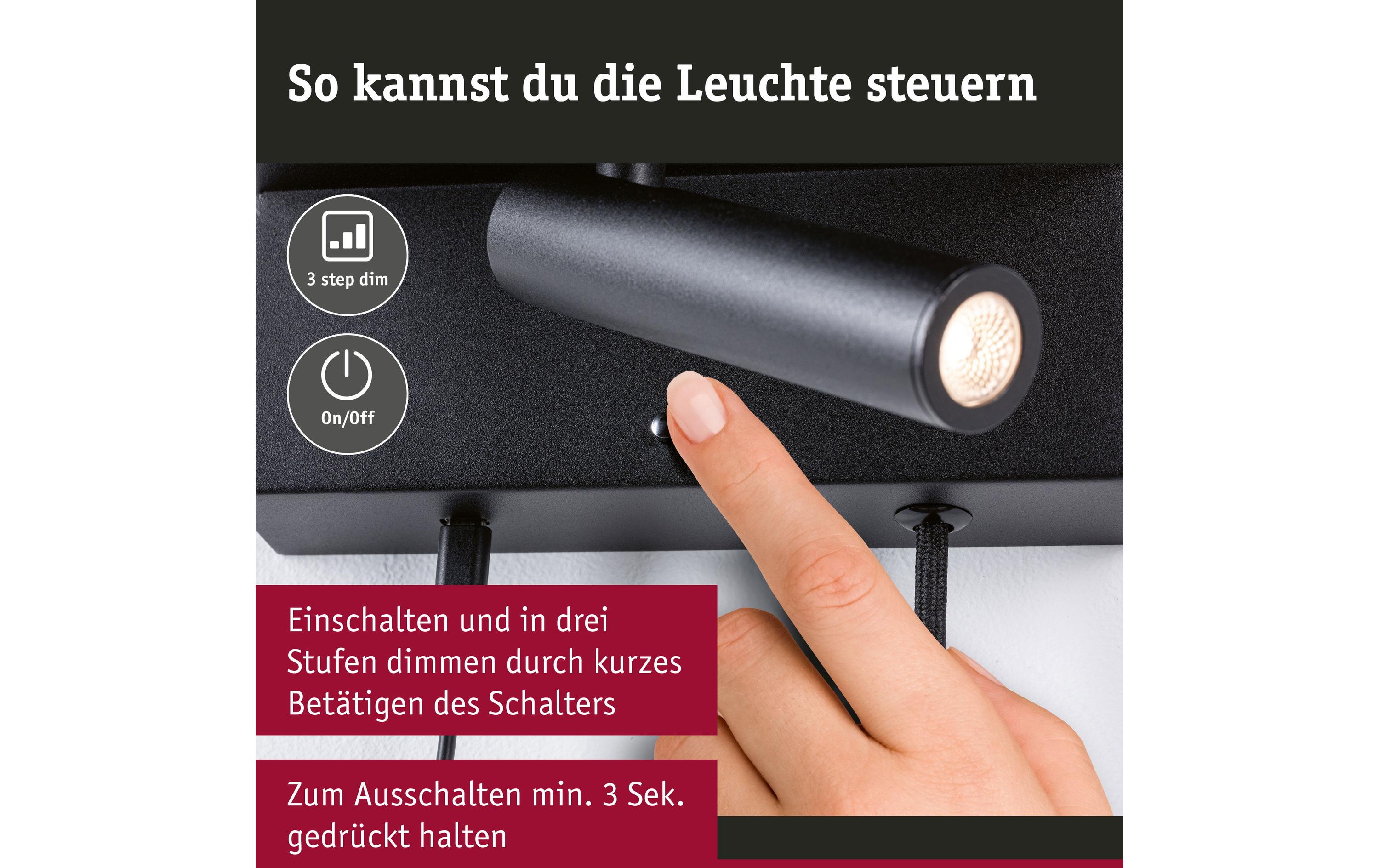 Wandleuchte 3-Step-Dim Jerik USB C SchwarzDimmbare LED Wandleseleuchte
