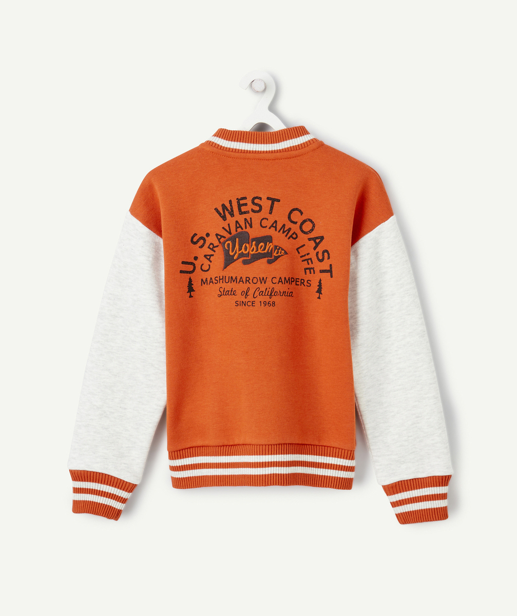 GILET TEDDY GARÇON EN COTON BIO ORANGE AVEC PATCH EN BOUCLETTES