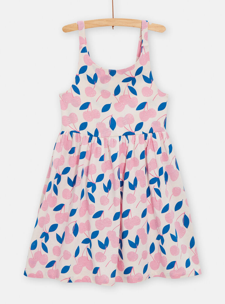Robe ouverture dos imprimé cerise rose pour fille
