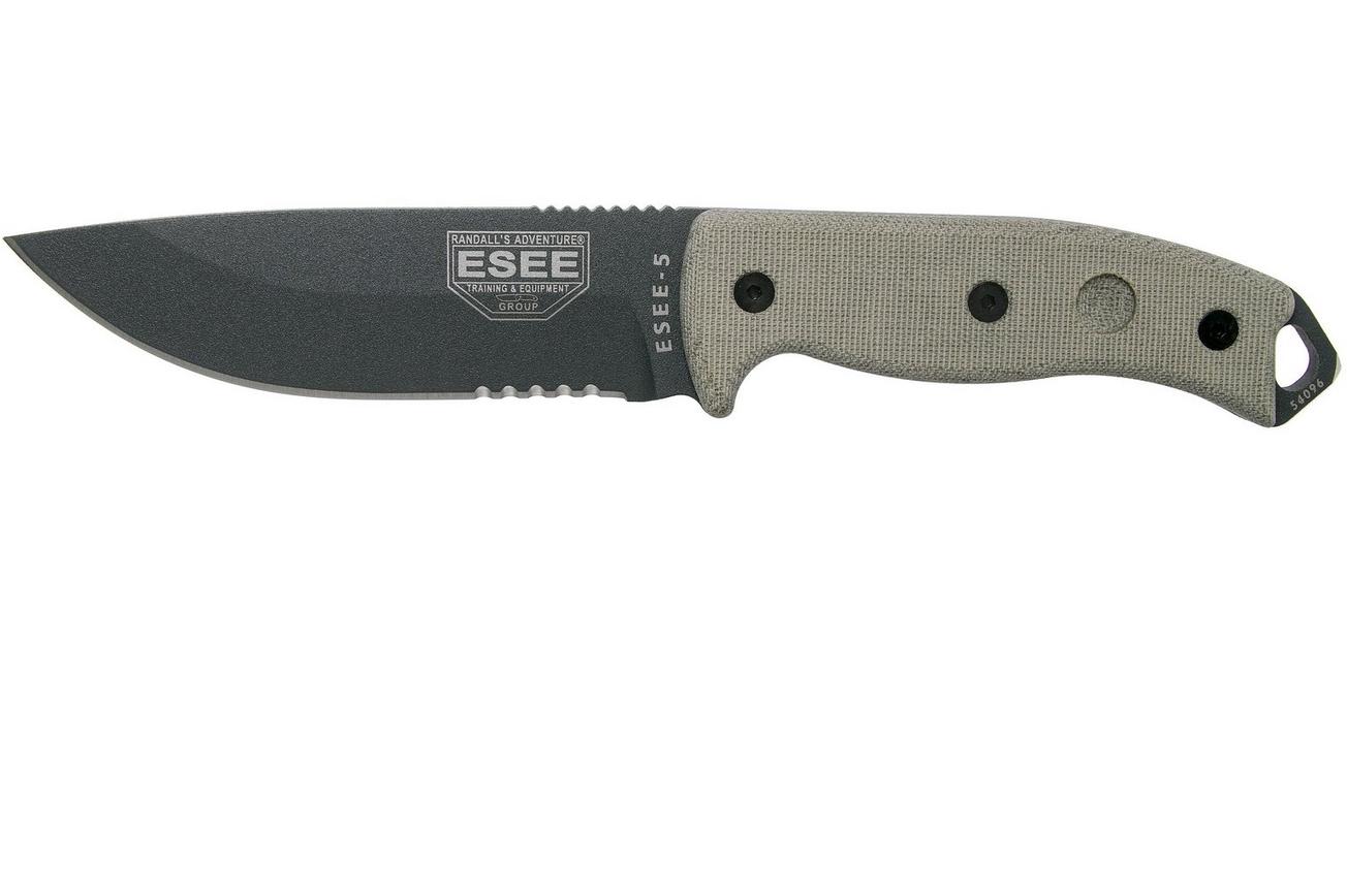 ESEE Model 5 Tactical Gunsmoke, desert tan handle 5S-TG met kydex schede   riemclip