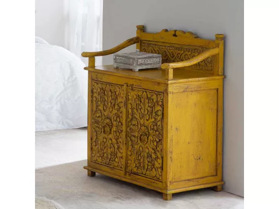 Coffret en bois sculpté avec finition artisanale bleu antique 19x19x10h cm