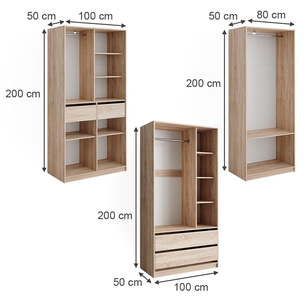 Vicco Kleiderschrank Elmo Sonoma 100 x 200 cm Set mit 3 Teile