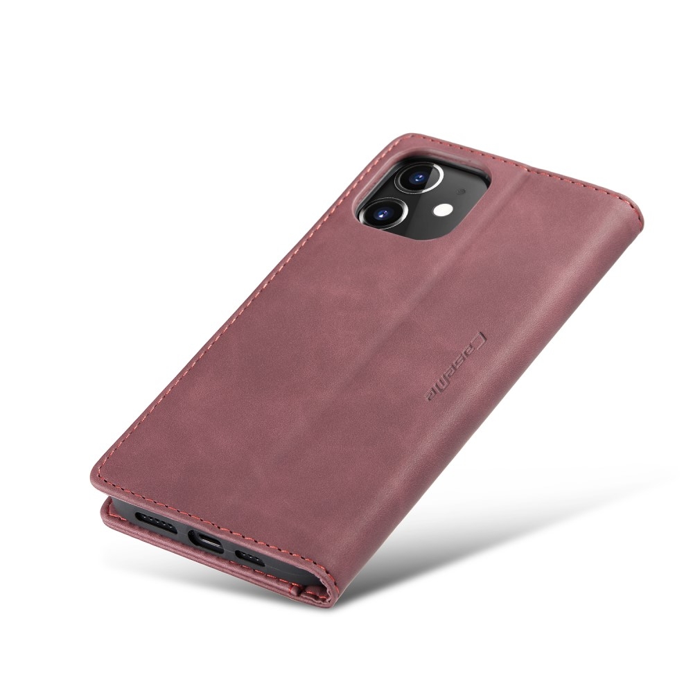 iPhone 12 / iPhone 12 Pro Leder Tasche Flip Wallet Etui mit Kartenfächern - Rot