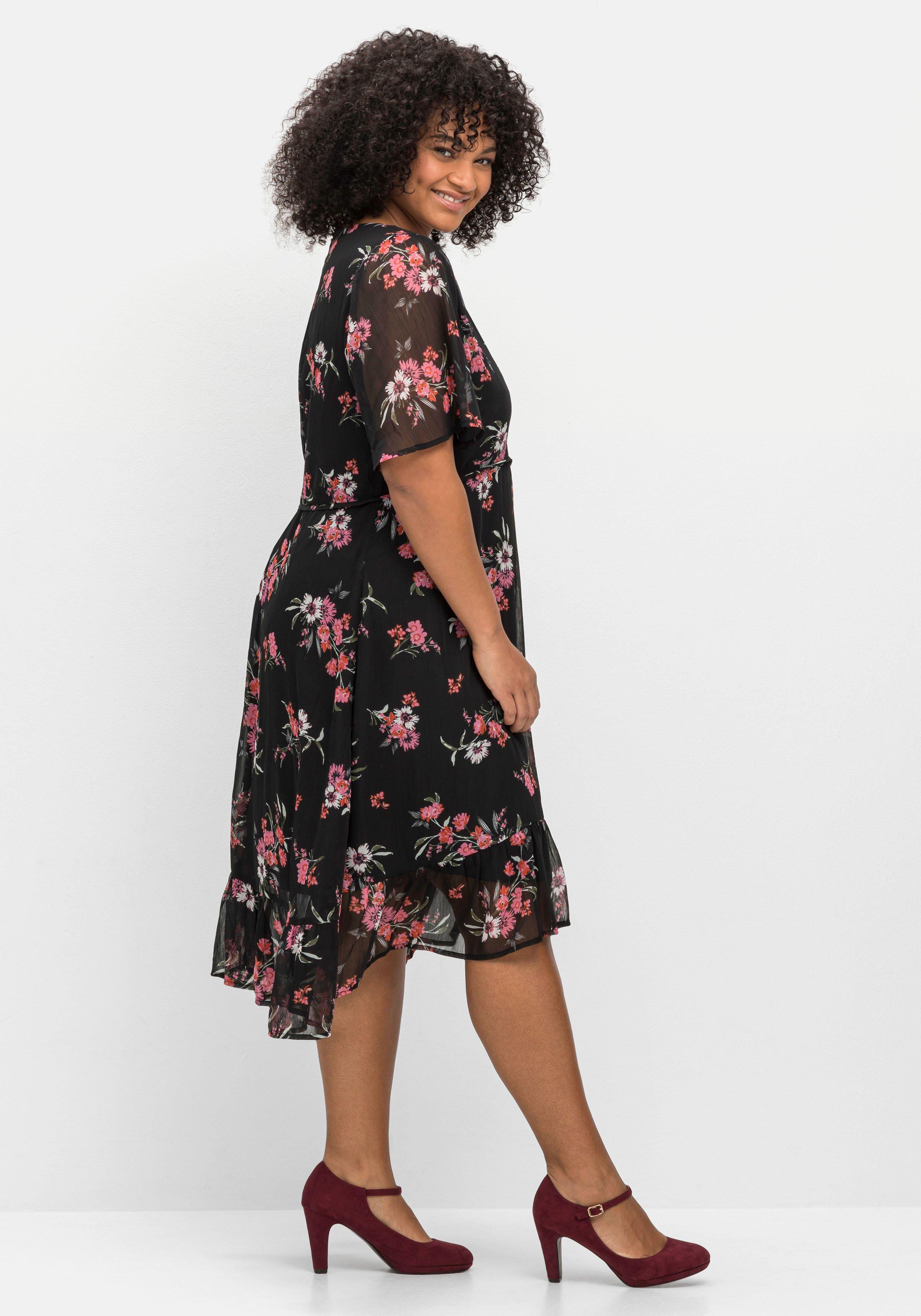 Chiffonkleid mit Blumendruck und Flügelärmeln