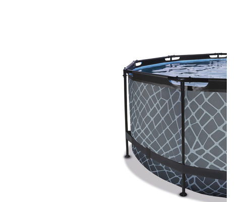 EXIT StonePool ronde opzetzwembadset Ø 360x122 cm inclusief zandfiltersysteem, afdekking & ladder, steenlook