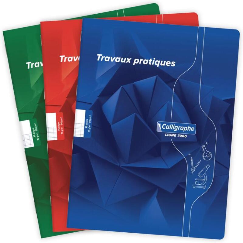 Cahier Travaux Pratiques piqué 7000 24x32 cm 96 pages grands carreaux 70 g + uni 90 g - Assortis