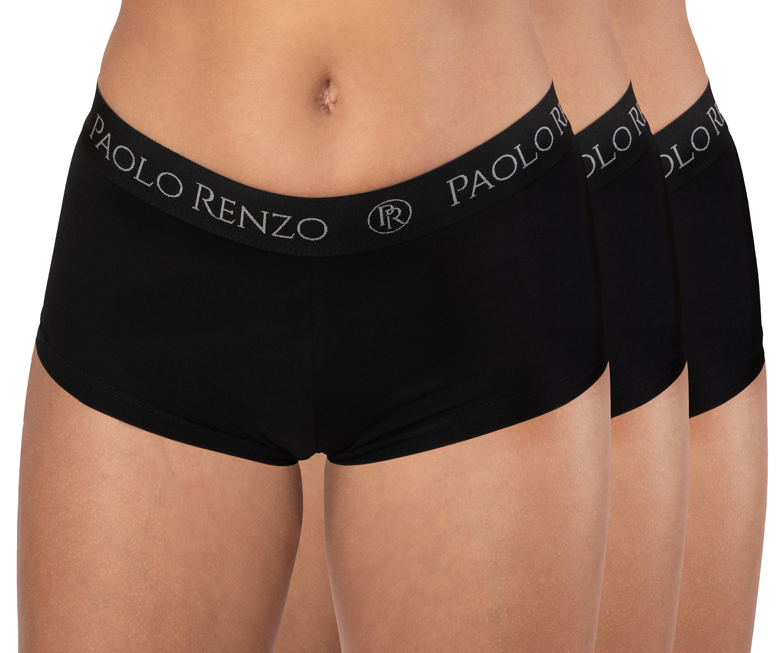 Paolo Renzo® Damen Baumwoll Panty SPORT LINE 3 Paar - Größe M - Schwarz