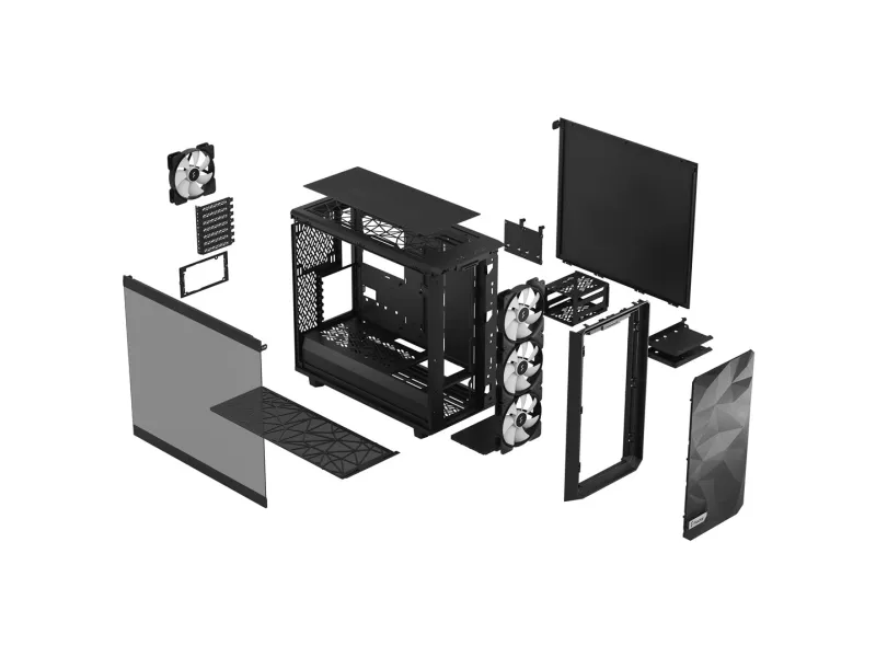 Fractal Design Meshify 2 Lite - Tower - udvidet ATX - sidepanel med vindue (hærdet glas) - ingen strømforsyning (ATX) - RGB-sort TG-lystone - USB/Lyd