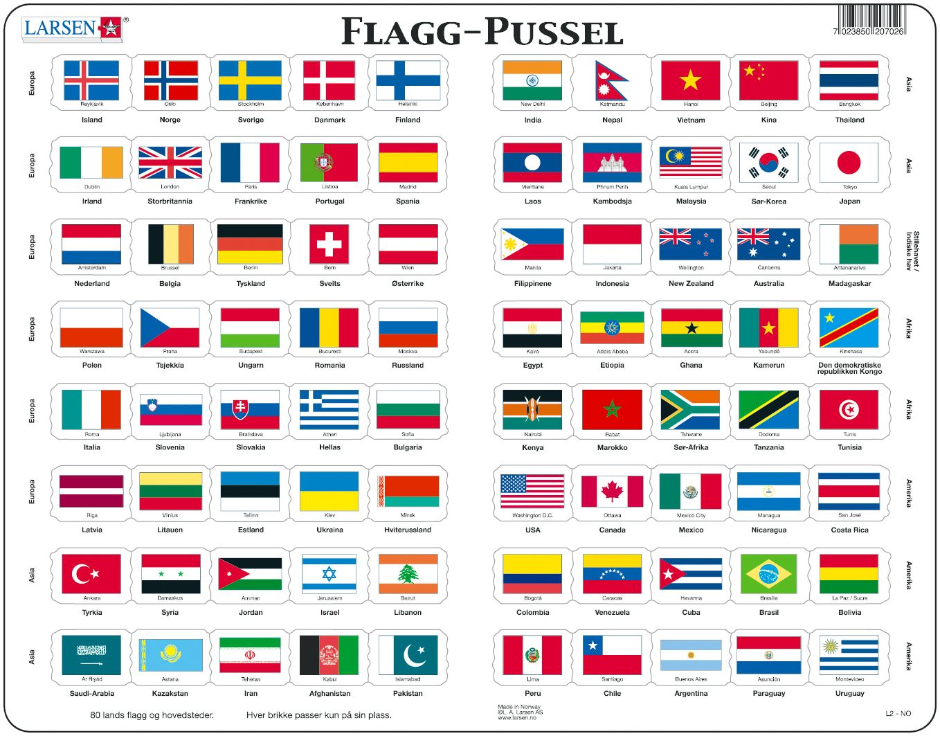 Platepusle Maxi 80 flagg fra hele verden 80 biter