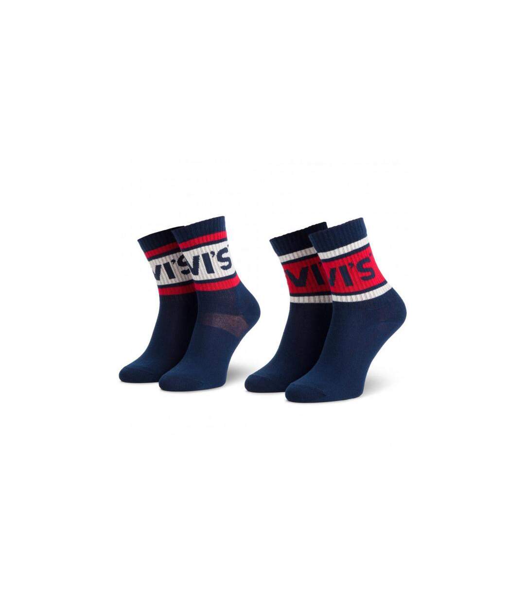 LEVI'S Lot de 2 paires de Chaussettes Mixte Coton SPORTY Marine Rouge Blanc